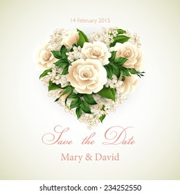 Card with heart of roses. Vector illustration