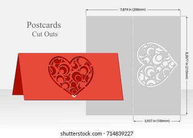 Card heart with round patterns for laser cutting. Silhouette design. For birthday, Valentine, congratulations, invitation, wedding, love. Vector.