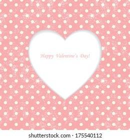 Card with heart shape on Polka dot background. Valentine's Day. Vector illustration