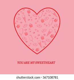 card with heart and sweets in it