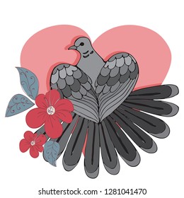 card heart for Valentine's day with a bird and flowers