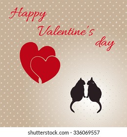 Card with hearts and cats for Valentine's day. Vector illustration. EPS 8.