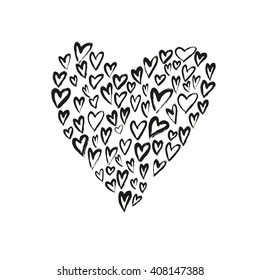 Card with hearts. Cute hand painted background.