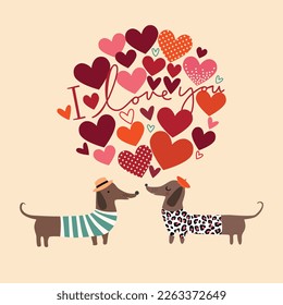 Card with hearts and dachshunds