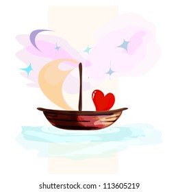 card with hearts floating on a boat