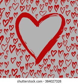 Card with hearts.. Ink and brush. Hand painted background. 