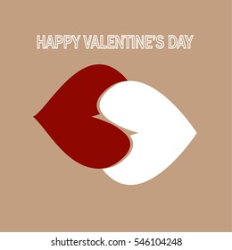 card with hearts- lips kiss on Valentine's Day
