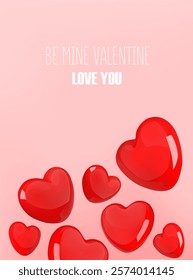 Card with hearts. I love you. Vector icon in 3D plastic style.