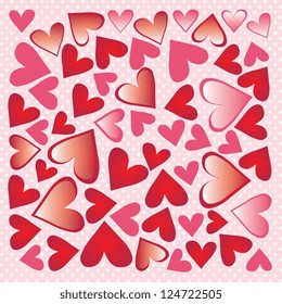 Card of hearts on pink background. Vector Illustration