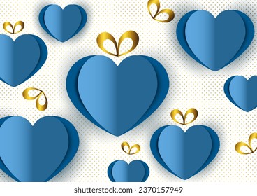 Card with hearts. Paper flying elements on a white background. Heart shaped love symbols for happy women, mother, Valentine's Day, birthday greeting card design. Vector illustration