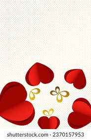 Card with hearts. Paper flying elements on a white background. Heart shaped love symbols for happy women, mother, Valentine's Day, birthday greeting card design. Vector illustration