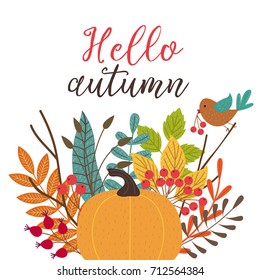 card Hello autumn - vector illustration, eps
