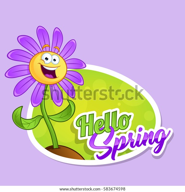 Card Hello Spring Cartoon Flower Stock Vector (Royalty Free) 583674598 ...