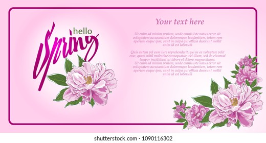 Card, hello spring. Vector illustration 