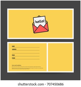 Card with Hello Written on an Envelope and Space for Name Address Other Details