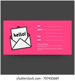 Card with Hello Written on an Envelope and Space for Name Address Other Details