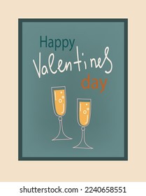 Card hippie 60s 70s retro style Valentine's day, poster modern flat doodle vector illustration
