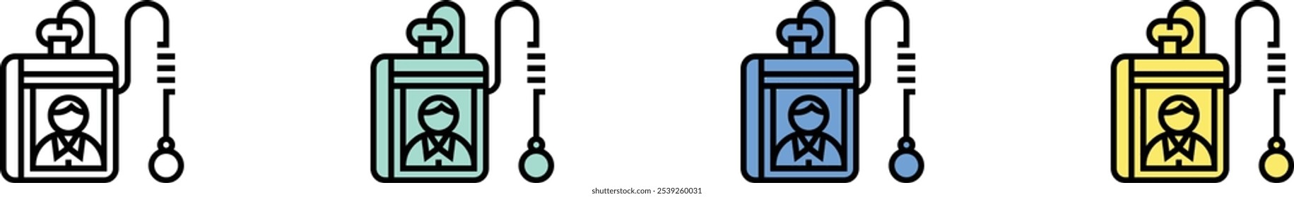 card holder icon. Outline, Green, Blue and Yellow Style Design Isolated On White Background
