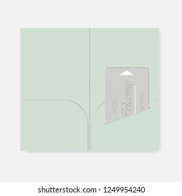 Card Holder With Interior Pockets And Hotel Key Card Inside. Vector Template.