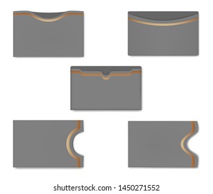 Card holder set, vector template. Blank sleeve cases for plastic cards. Empty gray envelopes, realistic illustration.