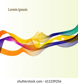 Card with horizontal Abstract colorful Waves of the many colored lines. Abstract wavy stripes on a beige background