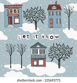 card with houses in winter