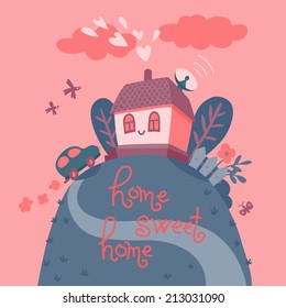 Card of how good to be back home in the evening. Vector illustration.