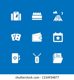 card icon. 9 card set with dog tag, cards, handbag in black with a label and folder vector icons for web and mobile app
