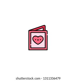 Card icon, flat design line art thin style, Valentines day signs and love symbols, Wedding infographics. Colorful icon on a white background, Vector illustration