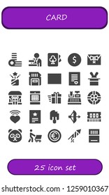  card icon set. 25 filled card icons. Simple modern icons about  - Coins, Cashier, Cards, Coin, Gift, Confetti, Sd card, Gift card, Love letter, Magician, Shop, Image gallery