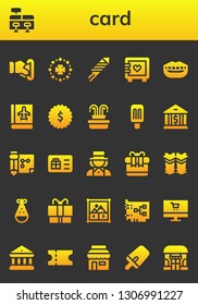 card icon set. 26 filled card icons.  Simple modern icons about  - Insert coin, Cash register, Saint Patrick, Fireworks, Strongbox, Smile, Passbook, Badge, Fountain, Popsicle