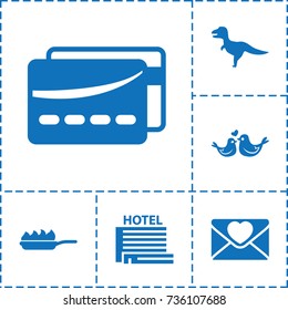 Card icon. set of 6 card filled icons such as love letter, lovebirds, card, pan-fry, hotel