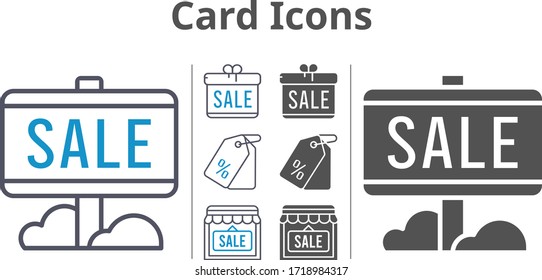 card icon set included gift, sale, shop, price tag icons