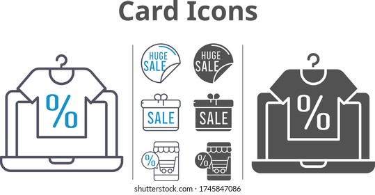 card icon set included gift, online shop, sale icons