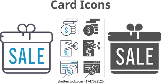 card icon set included gift, online shop, money, voucher icons