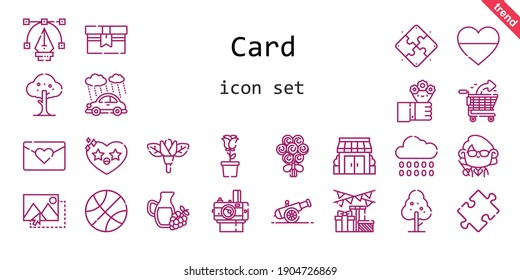 card icon set. line icon style. card related icons such as gift, rain, image, flowers, stores, cannon, tree, bouquet, photo camera, heart, flower, basketball, teacher, puzzle, shopping cart