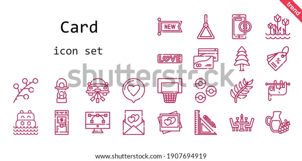card icon set. line icon style. card related
icons such as love, new, pine, donuts, holder, sloth, branch,
lantern, dinner, sea, picture, wedding car, basketball, tulips,
love letter, stationery