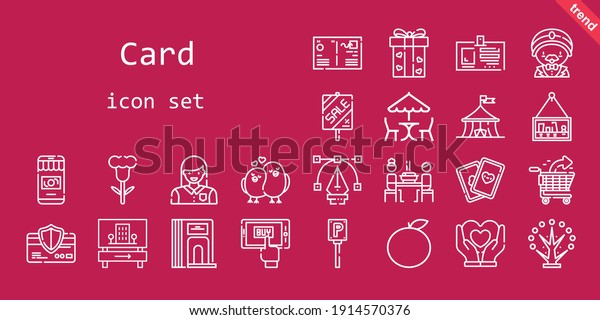 card icon set. line icon style. card related
icons such as parking, gift, cards, woman, tree, picnic, korean,
picture, heart, flower, mobile shopping, orange, id card, sale,
money, divider