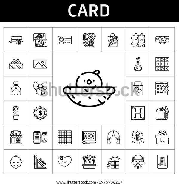 card\
icon set. line icon style. card related icons such as gift, love,\
online shopping, shop, wedding gift, garter, fireworks, cart,\
wedding car, online shop, wedding arch, tic tac\
toe