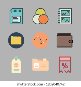 card icon set. vector set about album, wallet, memory card and id icons set.