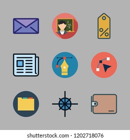 card icon set. vector set about teacher, envelope, wallet and tag icons set.