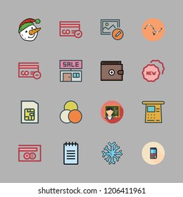 card icon set. vector set about badge, atm, sim card and mastercard icons set.