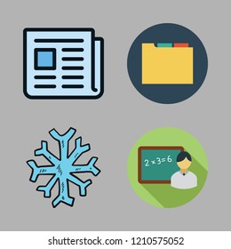 card icon set. vector set about snowflake, teacher, text lines and folder icons set.