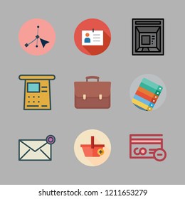 card icon set. vector set about pantone, cash machine, e commerce and envelope icons set.