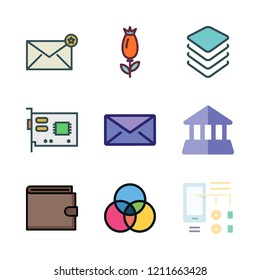 card icon set. vector set about wallet, cpu, diagram id and palette icons set.