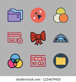 card icon set. vector set about ribbon, gift card, credit card and color palette icons set.