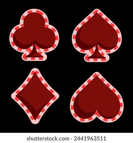 Card icons pikes, spades, clovers, hearts, tiles, diamonds. Vector illustration.