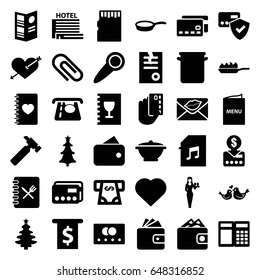 Card icons set. set of 36 card filled icons such as hearts, atm money withdraw, wallet, casino girl, paper, hummer, heart with arrow, notebook with heart, love letter