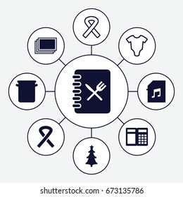 Card icons set. set of 9 card filled and outline icons such as photos, memory card with music, christmas tree, ribbon, menu, pan, baby onesie