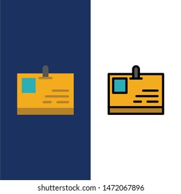 Card, ID Card, Identity, Pass  Icons. Flat and Line Filled Icon Set Vector Blue Background